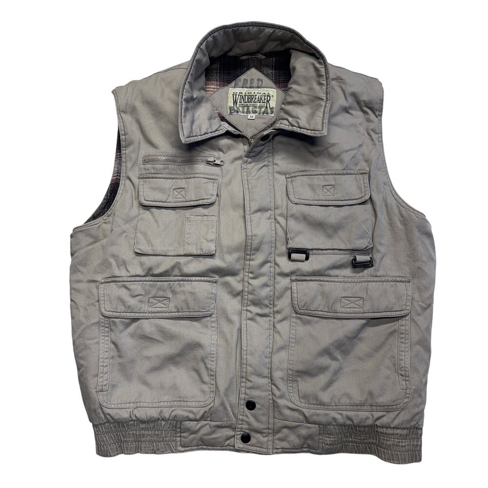Vintage Original Windbreaker Vest Medium Brown Safari Flannel Quilt Hong Kong